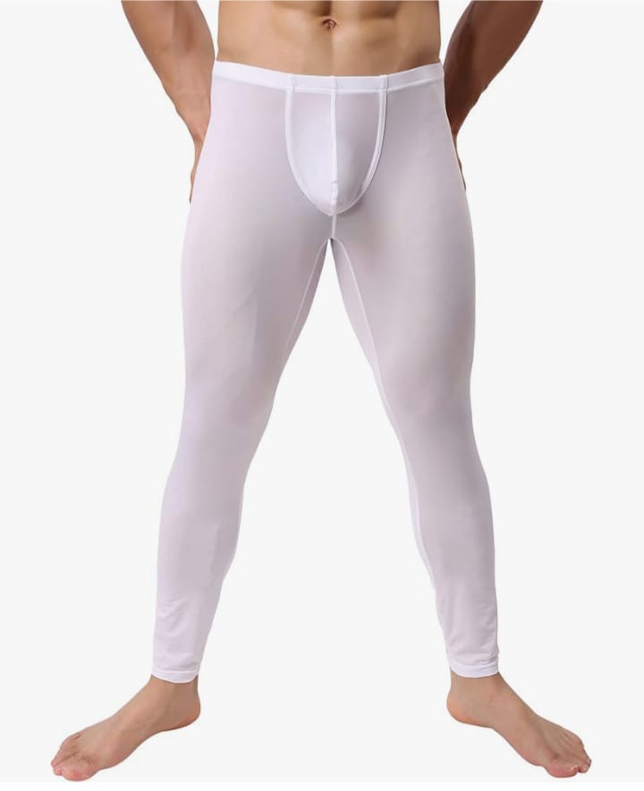 Men's Ice Silk Underwear Pants Low Rise Long John Leggings